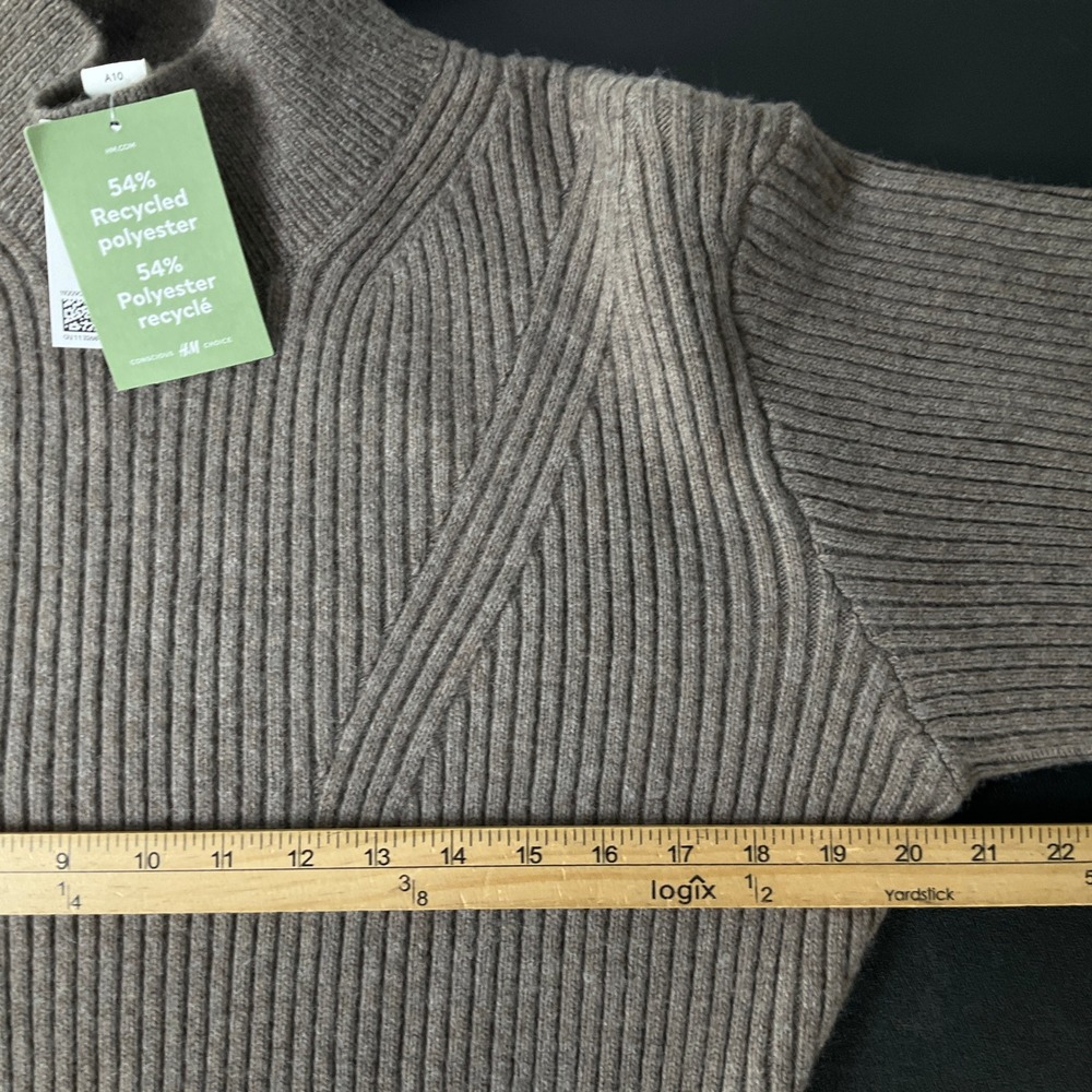 H&M Sweater Dress Womens L Brown Wool Blend Mock Neck Ribbed Mini Oversized NEW - Picture 5 of 10